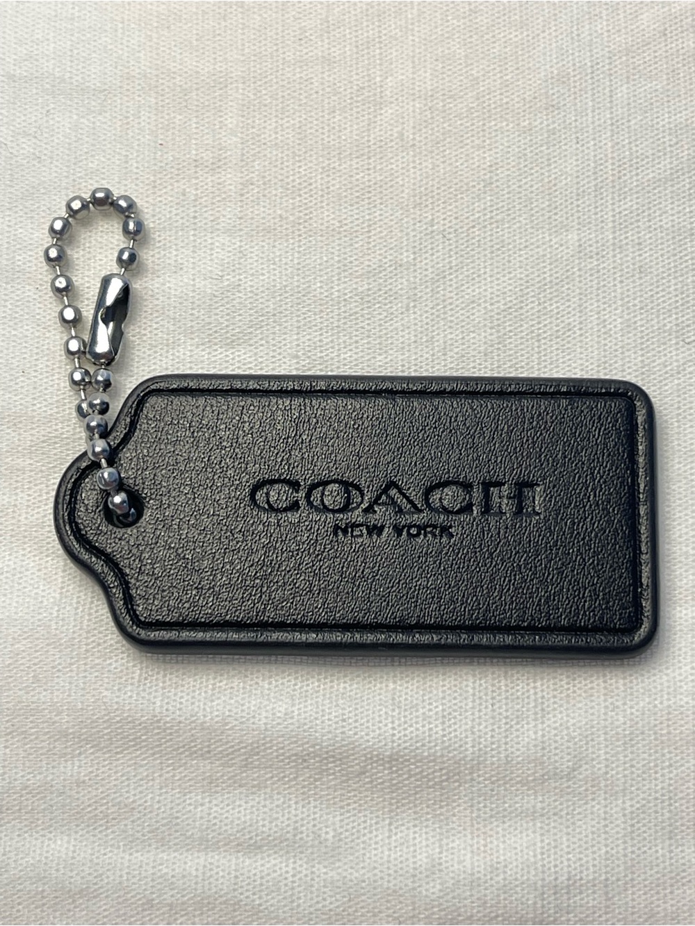 Coach Black Leather Hang Tag with Silver Ball Chain